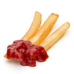 French Fried Potatoes with ketchup isolated on white background