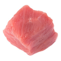 Raw chopped beef meat cube isolated om white background cut out.