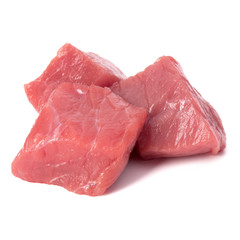 Raw chopped beef meat pieces isolated om white background cut out.