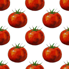 Seamless pattern with watercolor hand drawn tomato on white background