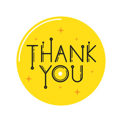 Thank you icon, vector lettering, yellow circle, vector illustration