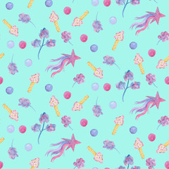 Unicorn collection. Watercolor seamless pattern. Party decoration