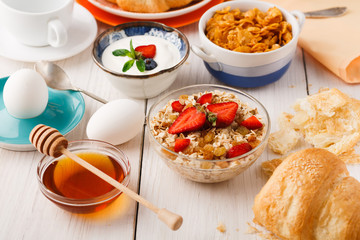 Continental breakfast menu on woden table