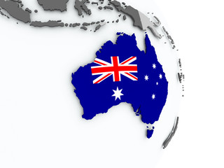 Map of Australia with flag