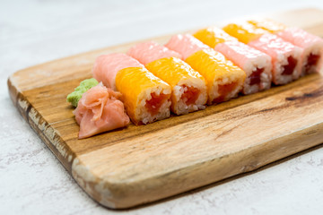 Japanese food Sushi Roll Maki of Salmon and avocado