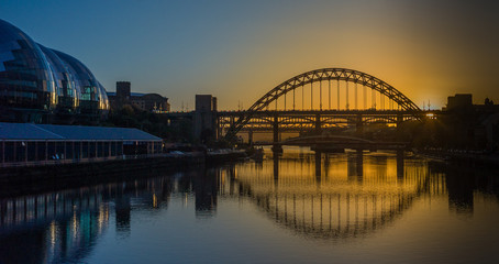 Fototapeta na wymiar Newcastle-upon-Tyne Bridges and Sage Centre at Sunset