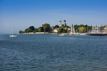 Marina and castle church in Friedrichshafen at Lake Constance - Friedrichshafen, Lake Constance, Baden-Wuerttemberg, Germany, Europe