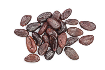 cocoa bean isolated on white background close-up top view