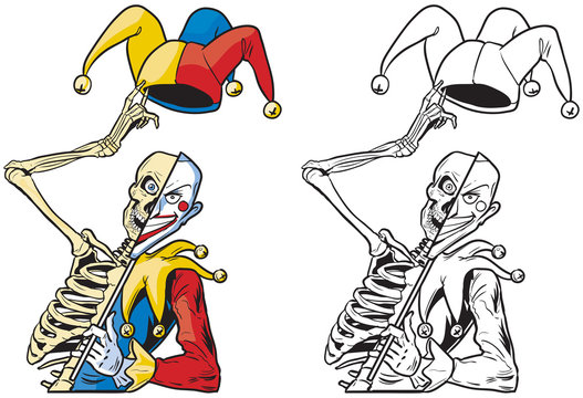 Vector Cartoon Half Skeleton Half Joker