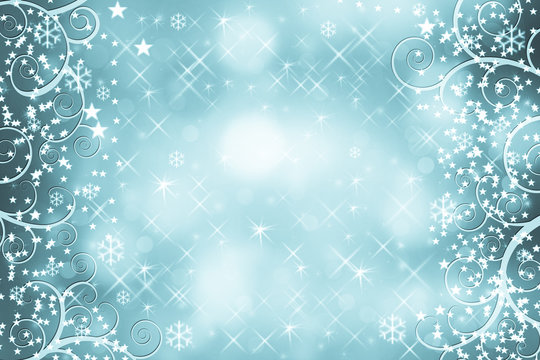 Beautiful blurred bokeh lights for Christmas and New Year celebration. Magical abstract glittery backgroun with falling sparkling stars and snowflakes.
