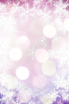 Beautiful blurred bokeh lights for Christmas and New Year celebration. Magical abstract glittery backgroun with falling snowflakes.