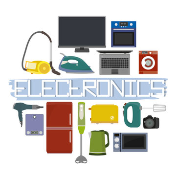 set of household appliances and electronics icons