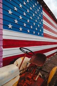 Old Tractor and American Flag