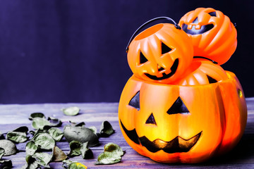 Halloween pumpkin on wooden table