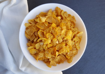 Corn flakes on a bowl