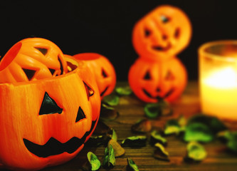 Halloween pumpkin on wooden table