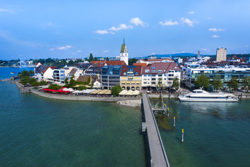 Fototapeta na wymiar View from the mole tower over Friedrichshafen at Lake Constance - Friedrichshafen, Lake Constance, Baden-Wuerttemberg, Germany, Europe