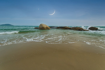 serreal scene of sea scape with Moon