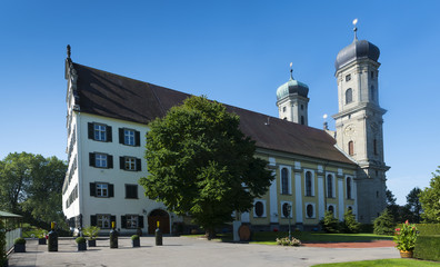 Exterior view of castle church in Friedrichshafen - Lake Constance, Baden-Wuerttemberg, Germany,...