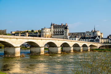 Amboise castle near Loire river at sunset, France