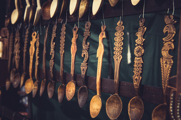 Ornamental wooden spoons hanging