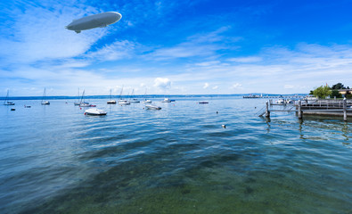 Zeppelin, small yacht harbor with sailing boats in Hagnau at Lake Constance - Hagnau, Lake Constance, Baden-Wuerttemberg, Germany, Europe © karlo54