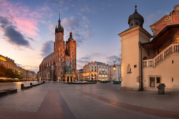 Fototapeta na wymiar Panorama of Saint Mary Basilica in the Morning, Krakow, Poland