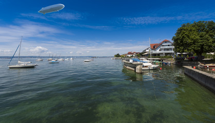 Zeppelin, Small yacht harbor with sailing boats in Hagnau at Lake Constance - Hagnau, Lake Constance, Baden-Wuerttemberg, Germany, Europe © karlo54