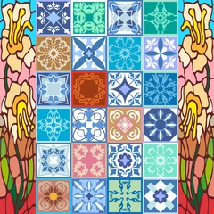 Wallpaper murals Moroccan Tiles Glazed ceramic mosaic with Moroccan, Spanish, Portuguese motifs.