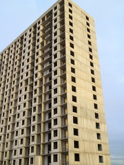 Building construction, tower cranes, low angle