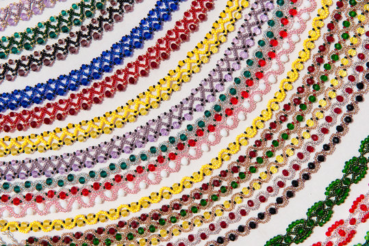 Background of traditional beaded necklaces
