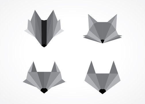 modern grayscale wolf fox head logo design set