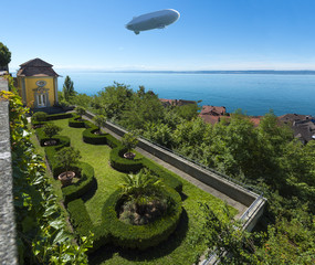 View from the New Castle in Meersburg to Lake Constance with zeppelin - Meersburg, Lake Constance, Baden-Wuerttemberg, Germany, Europe © karlo54