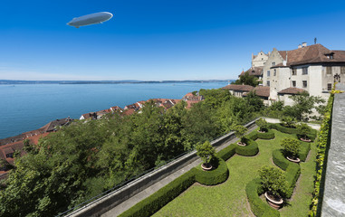 The old castle in Meersburg and Lake Constance  with zeppelin - Meersburg, Lake Constance, Baden-Wuerttemberg, Germany, Europe © karlo54