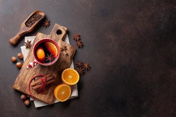 Fotobehang Christmas mulled wine and ingredients © karandaev