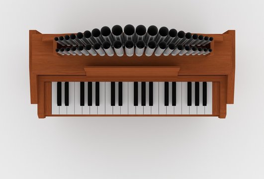 wooden harmonium 3D illustration top view