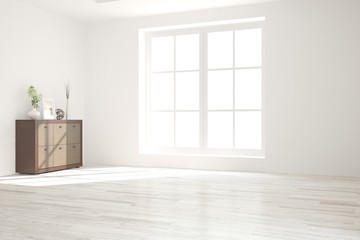White empty room. Scandinavian interior design. 3D illustration
