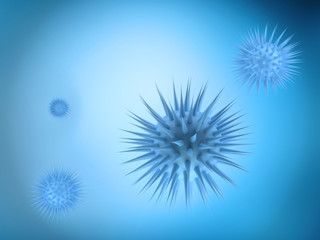 Virus under microscope. 3d render of microbiology science concept.