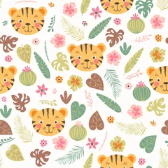 Foto op Plexiglas Seamless pattern with cute tiger © rosypatterns
