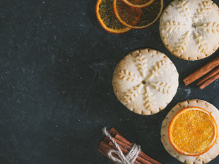 Top view of mince pies. Concept of Christmas baking. Copy space. © Edalin