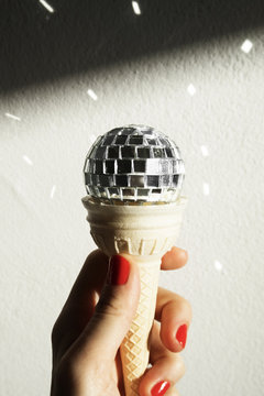 shiny disco ball ice cream cone