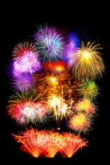 beautiful firework display set for celebration happy new year and merry christmas and  fireworks on black isolated background