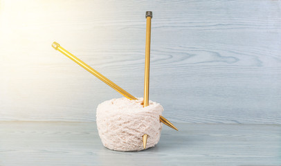 hand craft tool yarn and knitting on wood