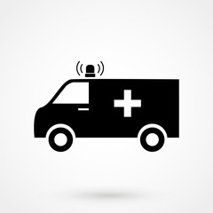 Ambulance truck icon vector, filled flat sign, solid pictogram isolated on white. Symbol, logo illustration. Pixel perfect