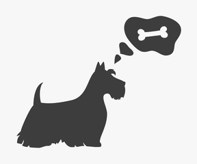 Silhouette of dog with bubble on the white background.