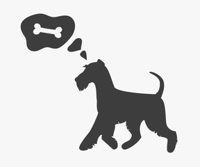 Silhouette of dog with bubble on the white background.