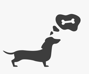 Silhouette of dog with bubble on the white background.