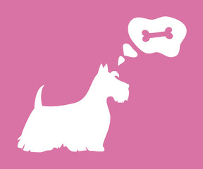 Silhouette of dog with bubble on the pink background.