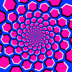 Hexagon tunnel optical illusion in pink & blue