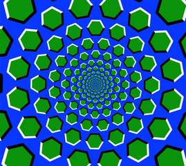 Hexagon tunnel optical illusion in blue & green